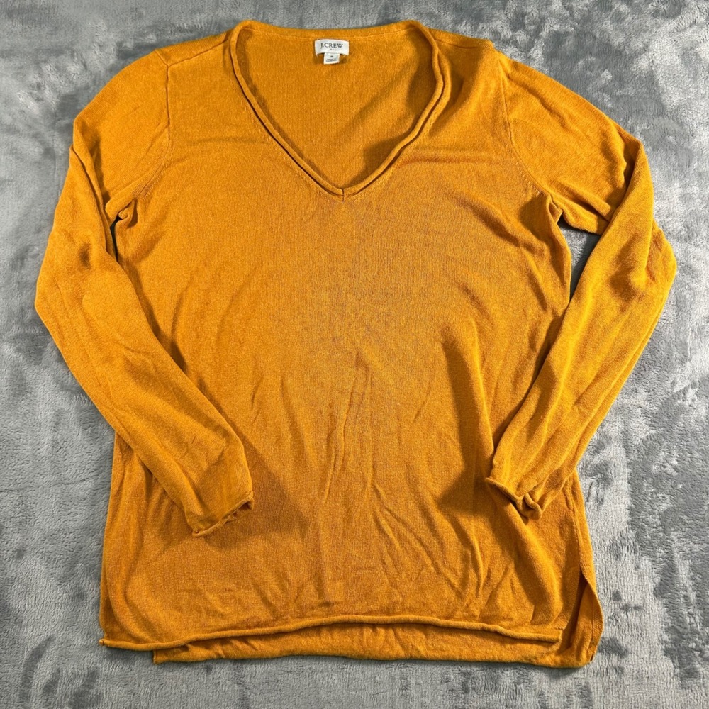 J. Crew Women's Mustard Yellow V Neck Long Sleeve Sweater‎ Size S